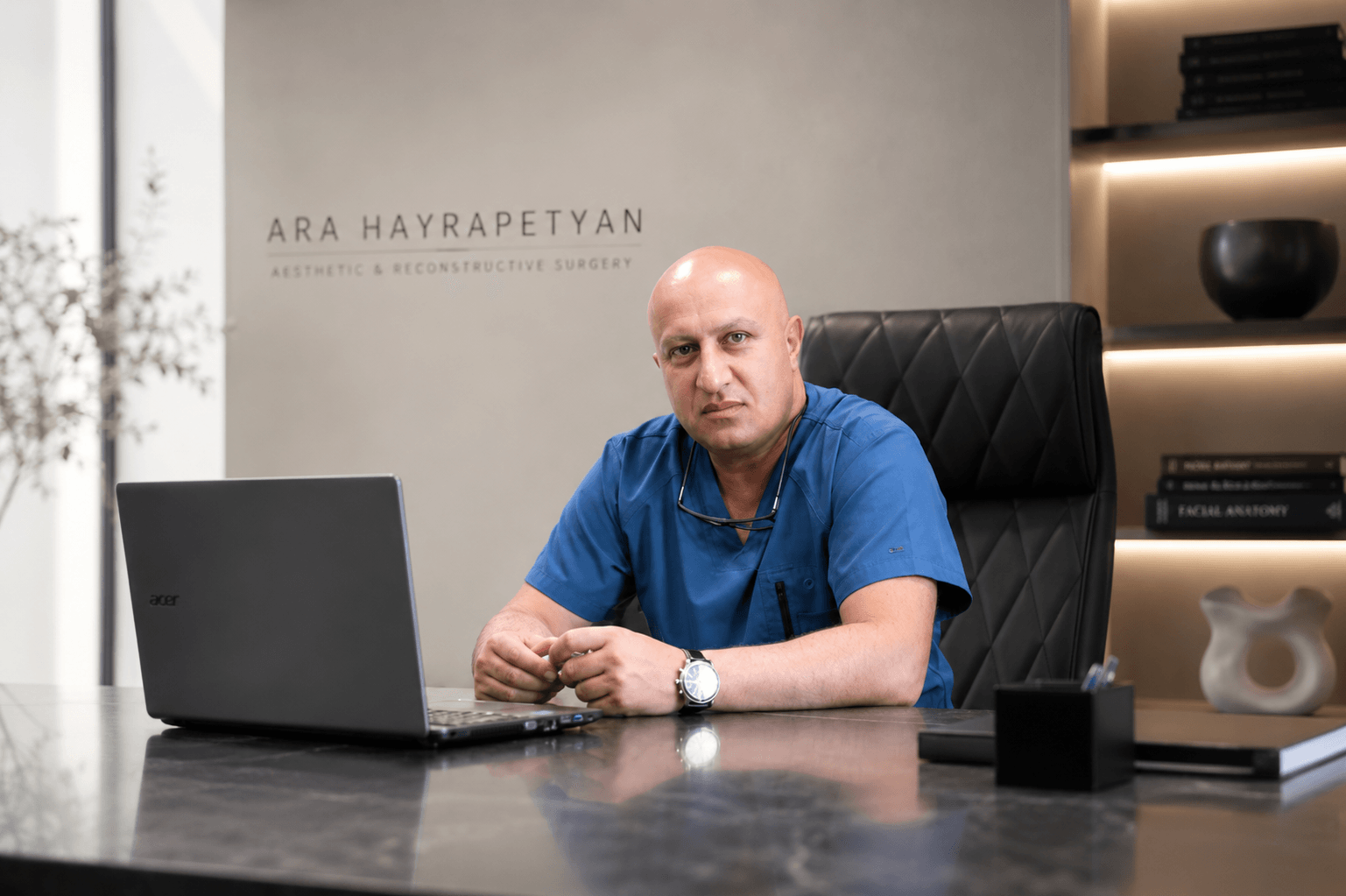 Dr. Ara Hayrapetyan, plastic, aesthetic and maxillofacial surgeon, in his clinic.