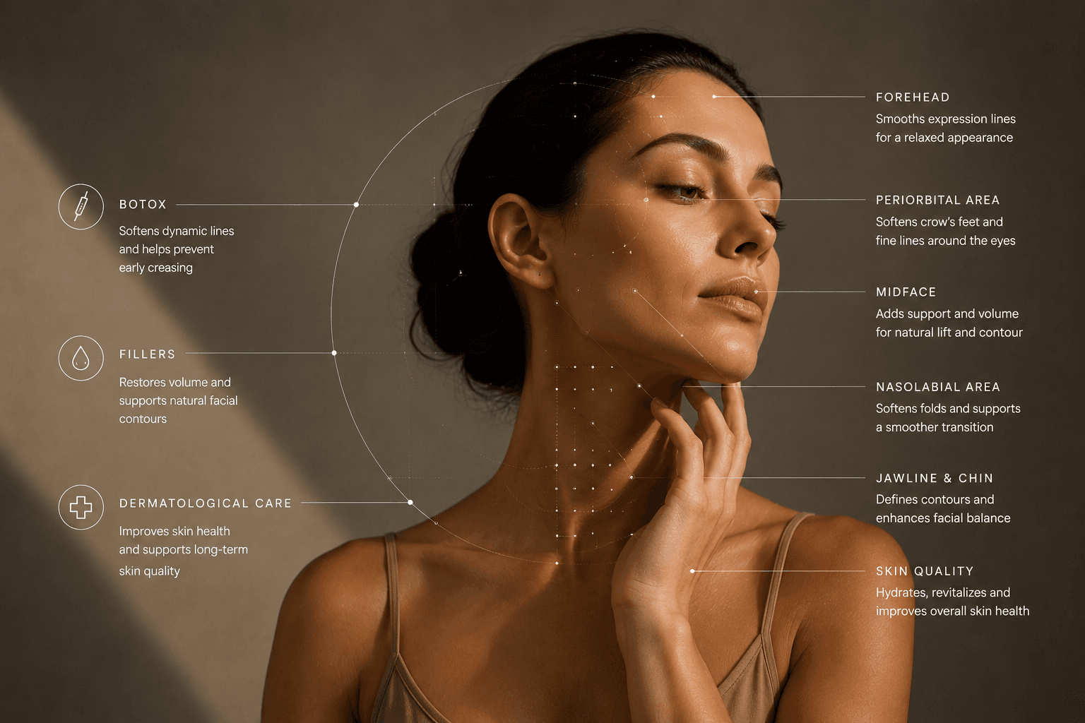 Skin refinement study with surface and skin-health reference points.