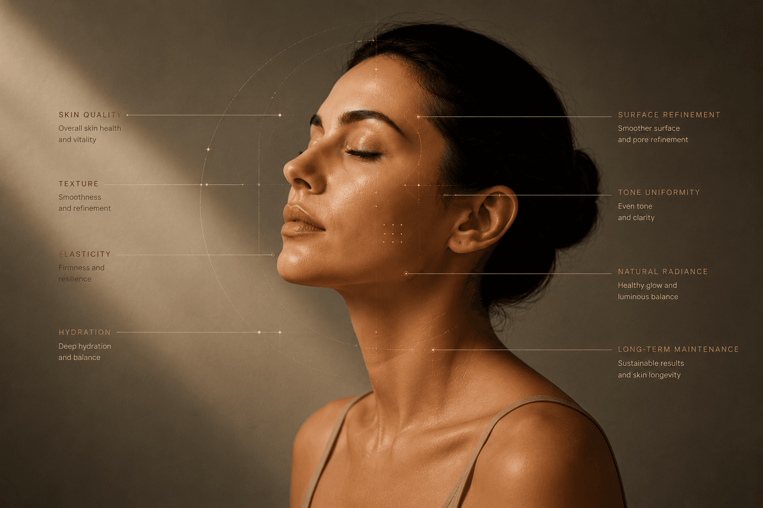 Skin rejuvenation study with surface and skin-health reference points.